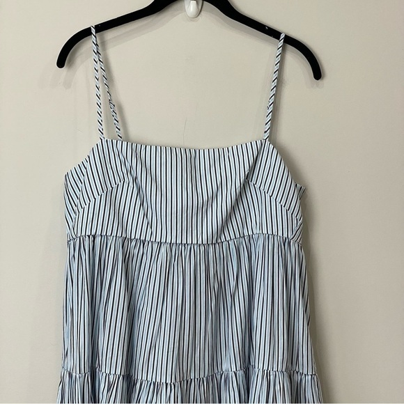 Jcrew Tie Back Tiered Midi Dress Stripes Blue - Picture 5 of 9